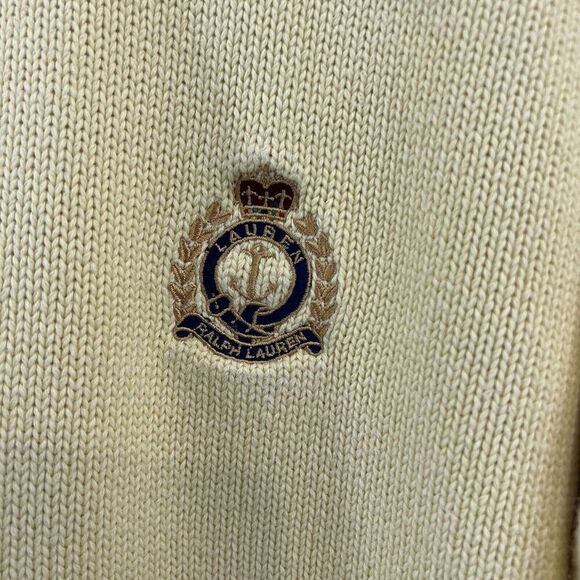 Lauren Ralph Lauren Size L Butter Yellow Quarter Zip Pullover Sweater Crest - Picture 5 of 6